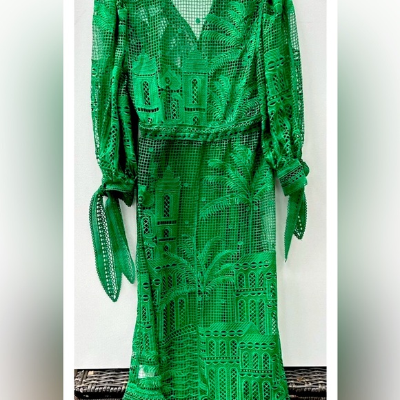 House Of Harlow 1960 Dress Green Guipure Lace Maxi Floral - Picture 7 of 10